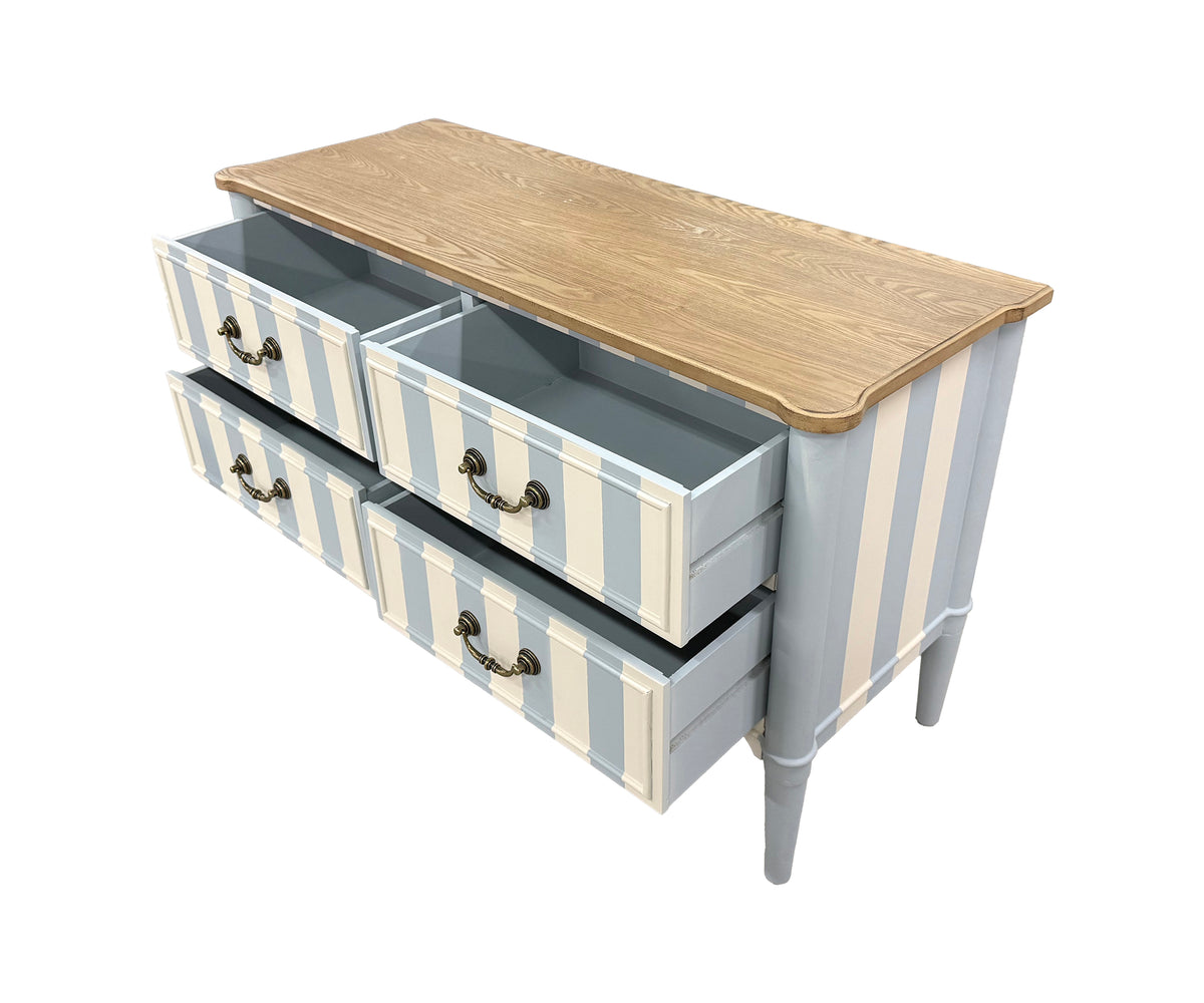 Dual Toned Striped 4-Drawer Chest of Drawer with Brown Wooden Top