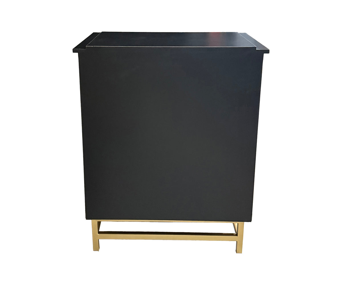 Matte Black Floral Accent 3-Drawer Nightstand with Metal Base