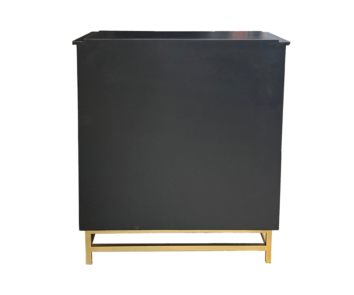 Charcoal Black Floral Wooden 2-Drawer & 2-Door Bedside Table