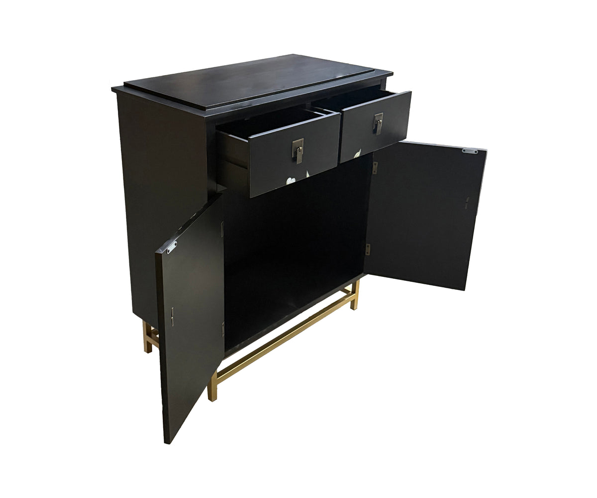 Charcoal Black Floral Wooden 2-Drawer & 2-Door Bedside Table