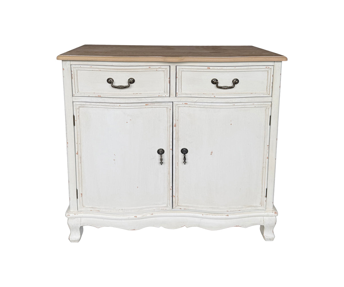 Dual Toned WhiteTeak Cabinet with Natural Wood Top