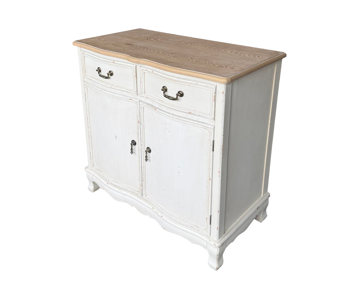 Dual Toned WhiteTeak Cabinet with Natural Wood Top