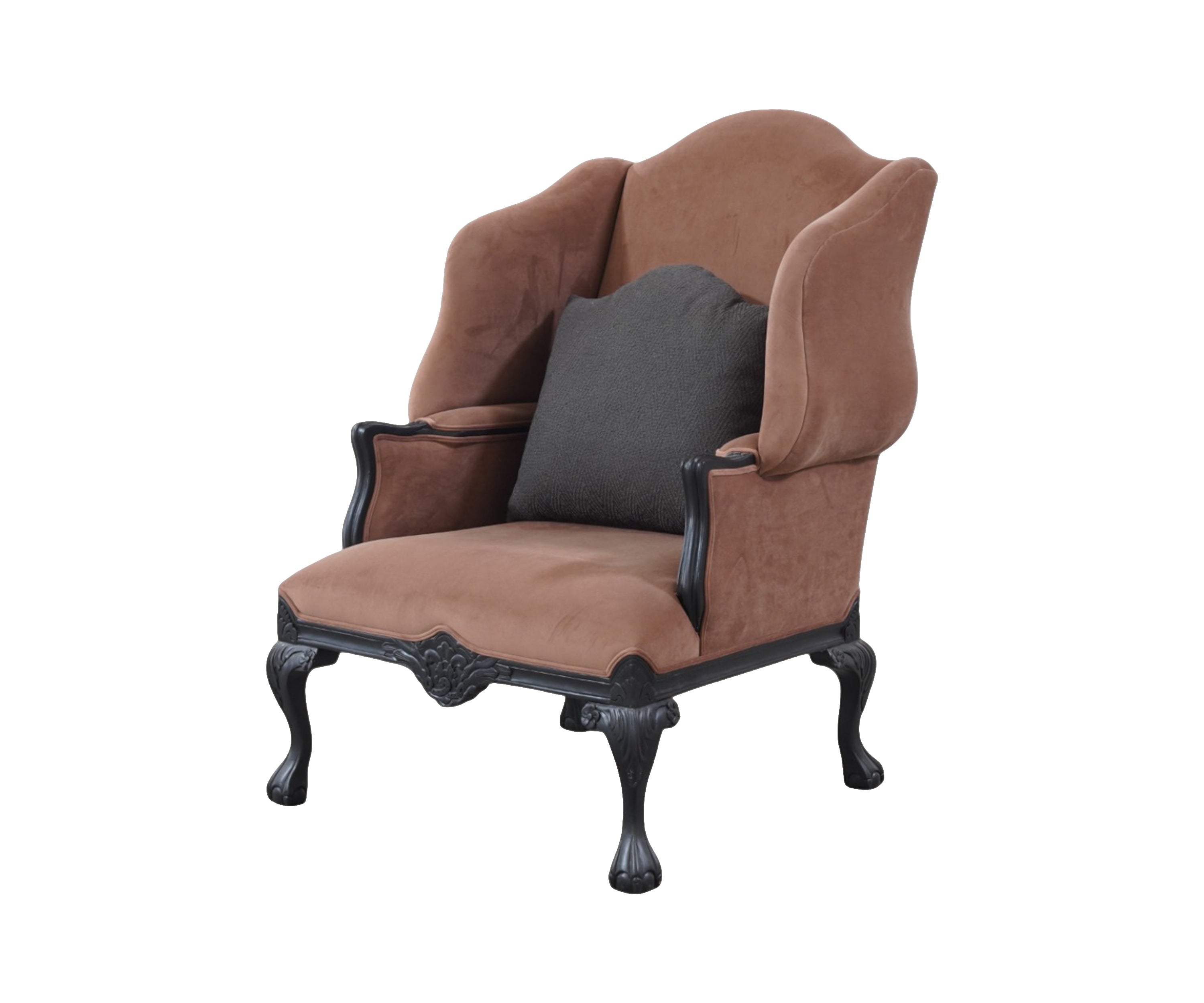 Wingback Lounge Chair with Brown Upholstery & Black Curved Legs