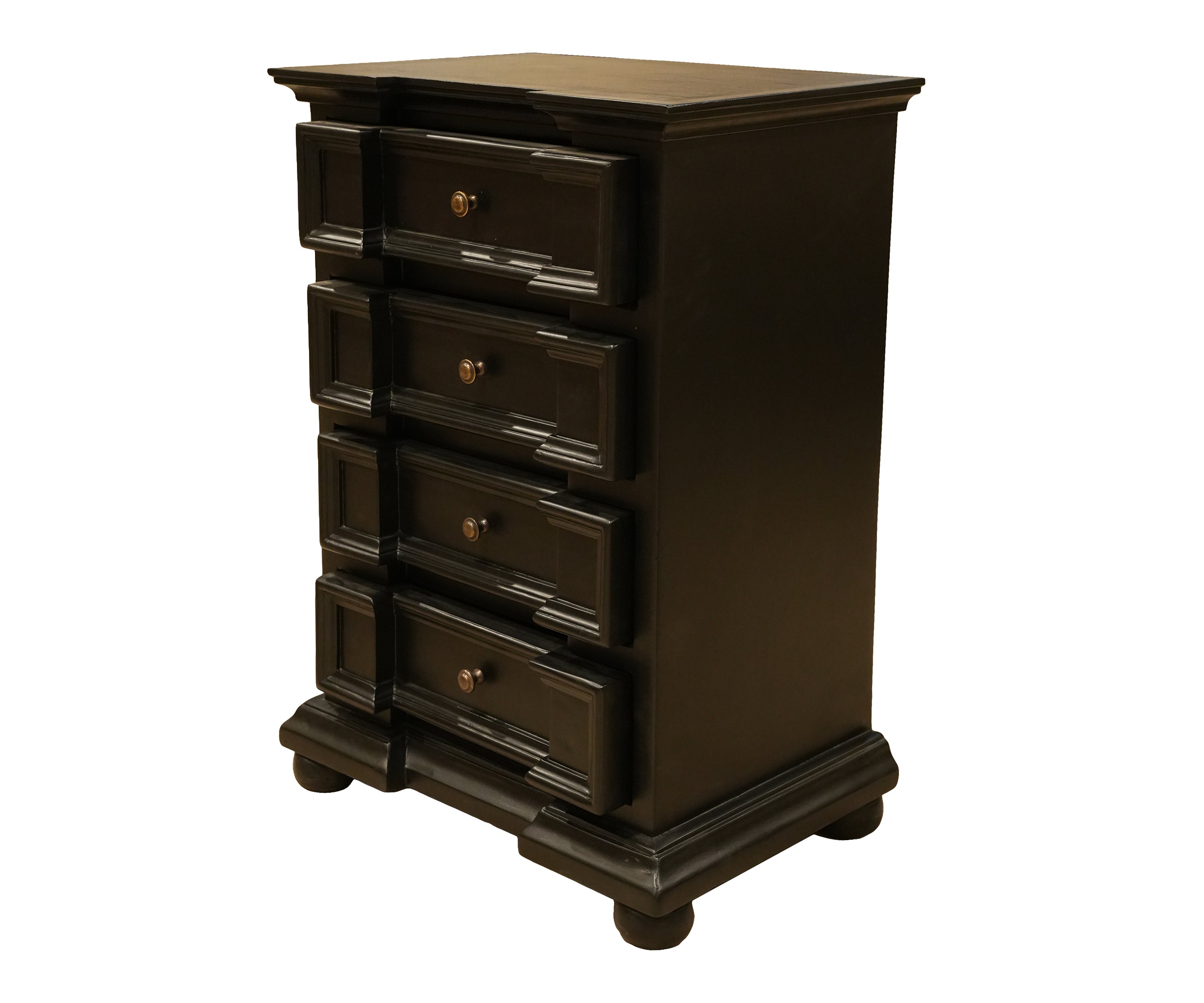 Wood 4-Drawer Night Stand with Classic Panel Front & Brass Knobss