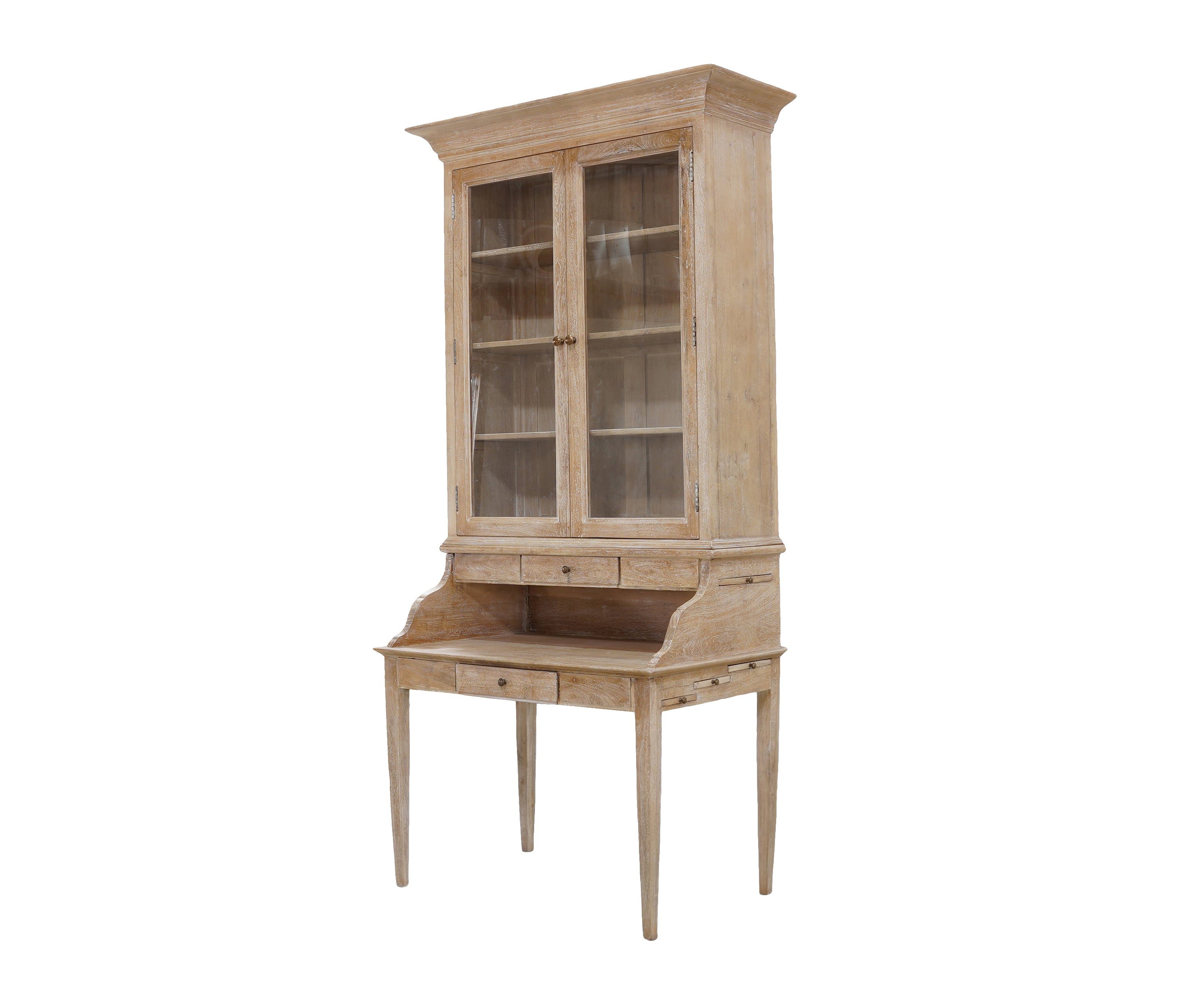 Wooden Study Table with Glass Door Cabinet and Display Storage