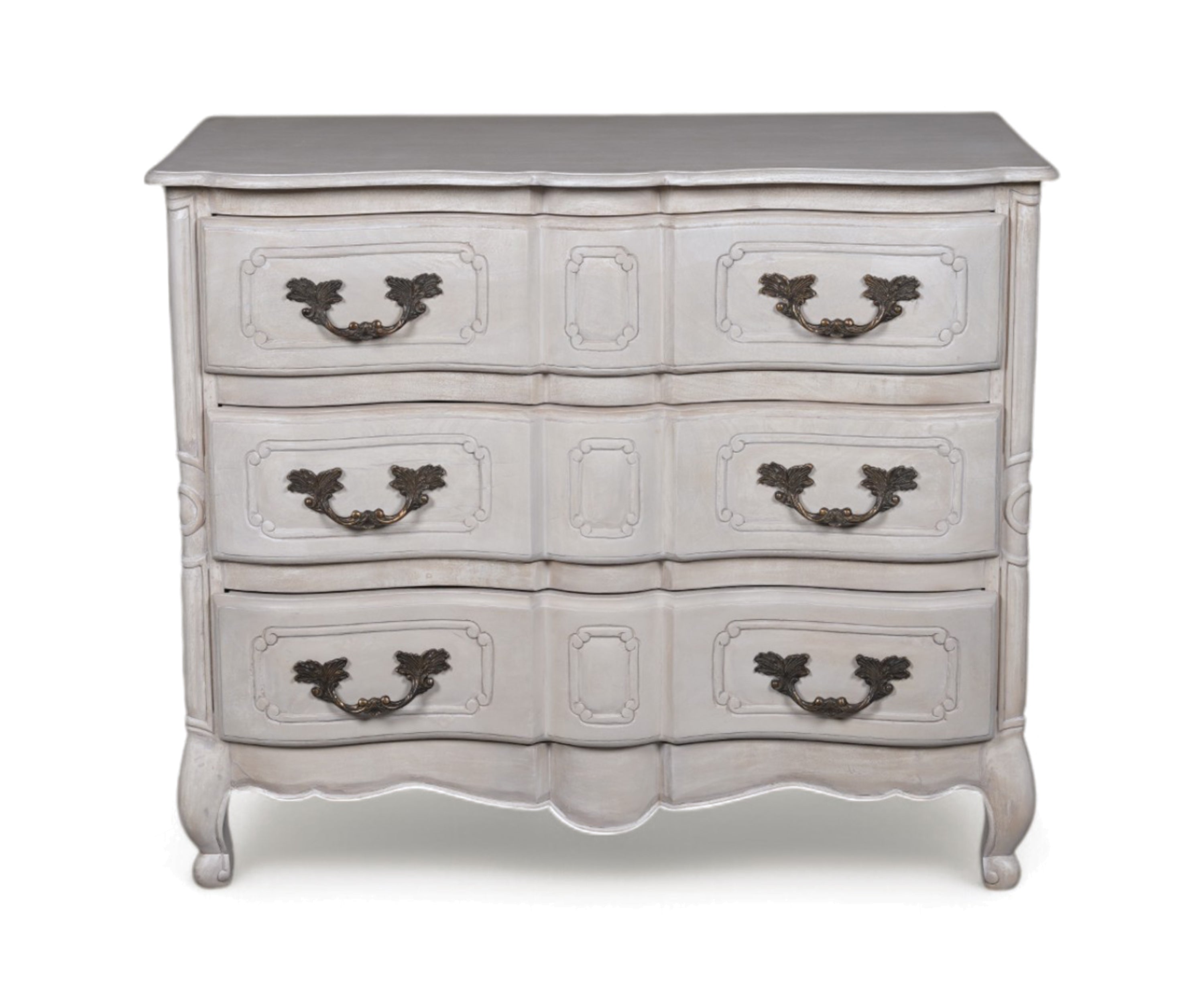 French Provincial 3 Drawer Chest of Drawers in Distressed Finish