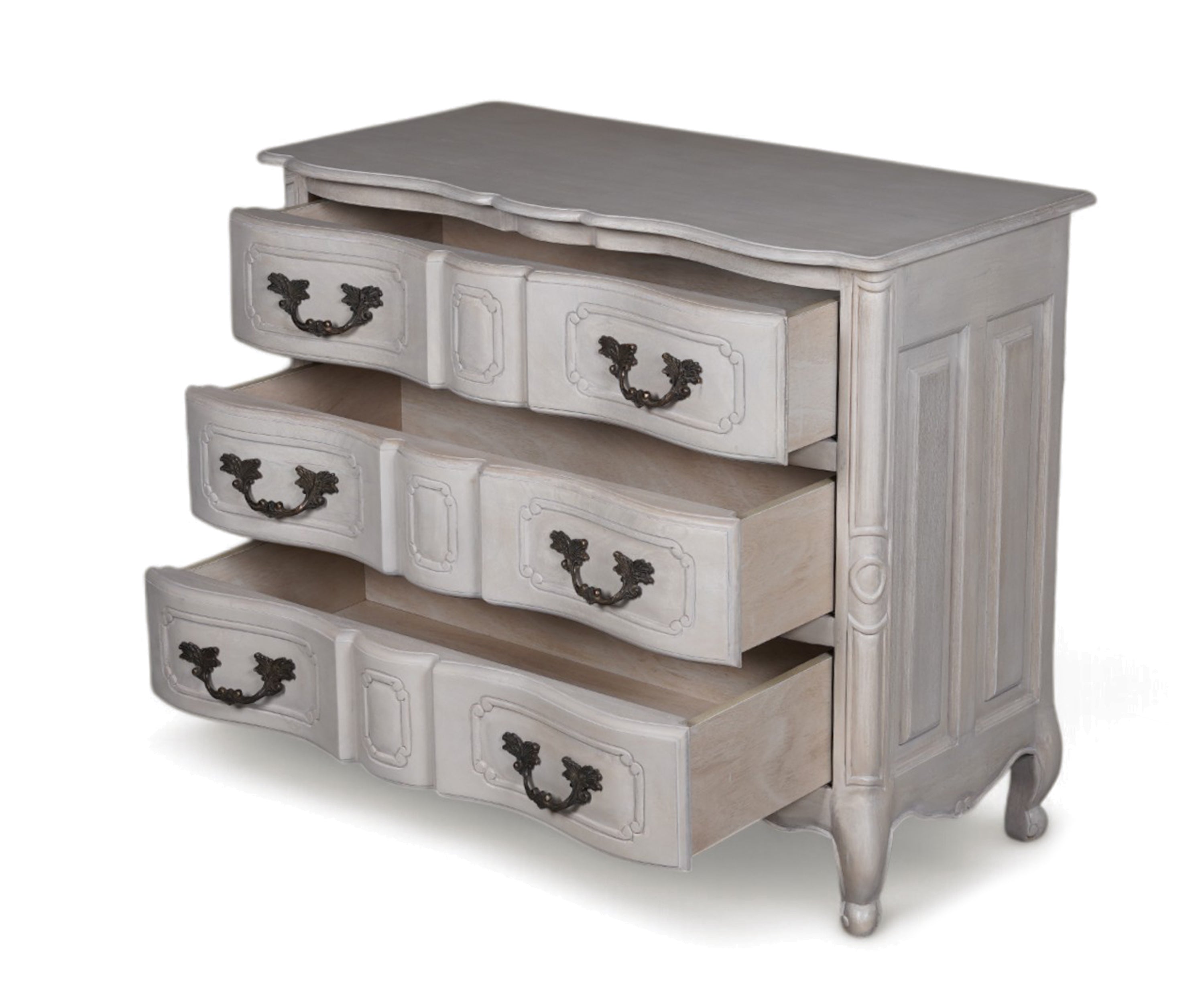 French Provincial 3 Drawer Chest of Drawers in Distressed Finish