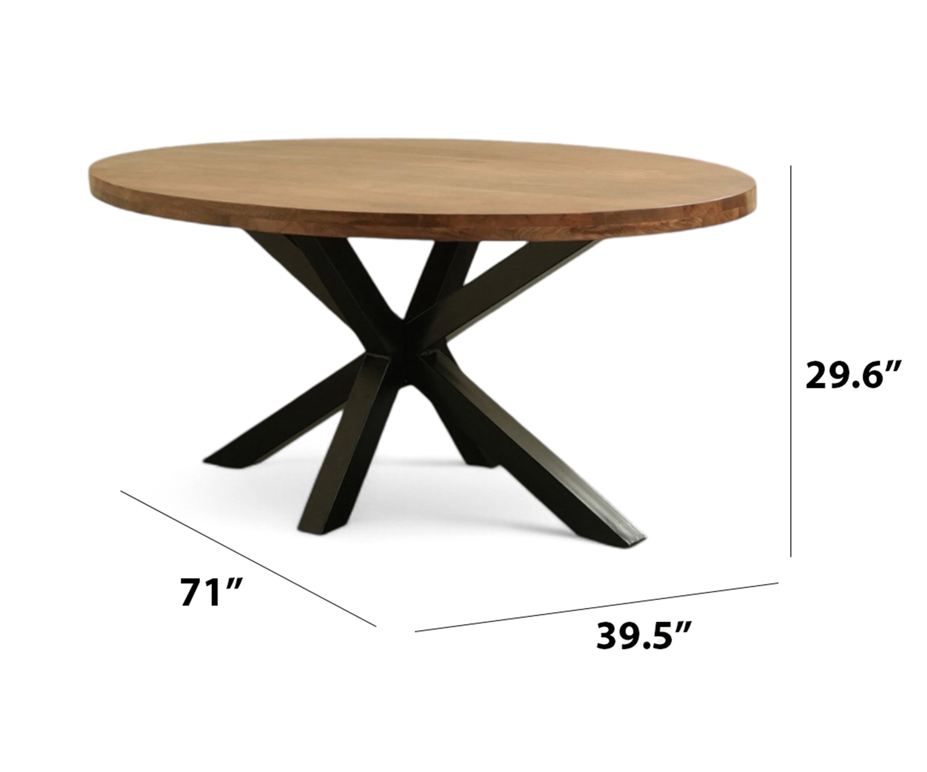 Round Walnut Finish Dining Table with Iron Base
